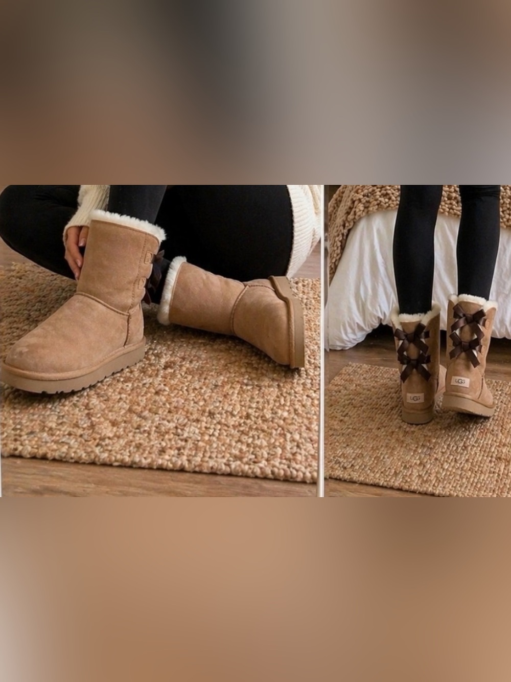 UGG Bailey Bow II Genuine Shearling Boots Chestnut Sz 6 Women